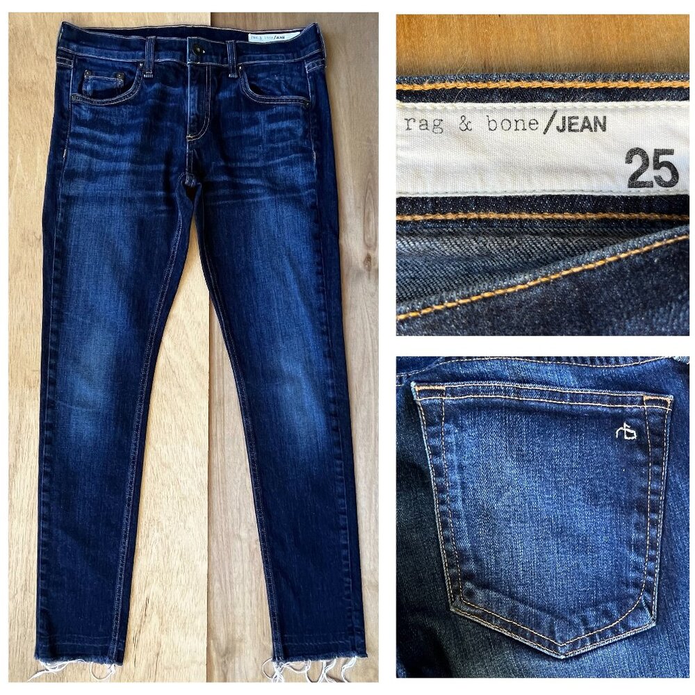 RAG & BONE LOW RISE DRE SKINNY FRAYED HEM WOMEN’S JEANS sz 25 Dark Wash Denim